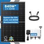 Balkonkraftwerk Komplettset 840W | Wechselrichter 800W | Photovoltaik Solaranlage mit 3m Schukostecker