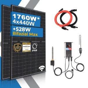 1760W PV Heizstab Komplettset- Bifazial Solarmodule, Nexol NEX R2 Hybrid Heizstab und Energiecontroller für Warmwasserbereitung