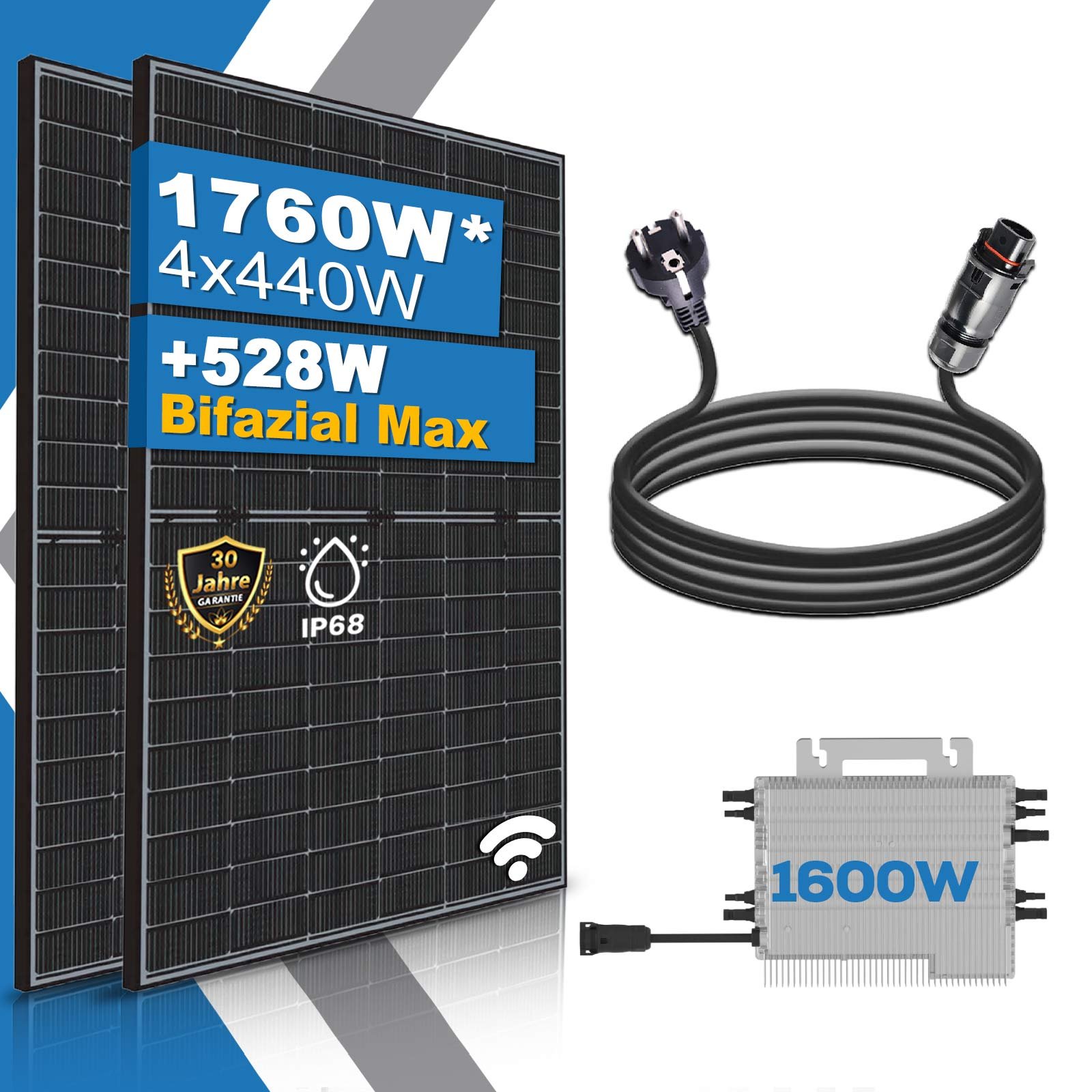 1760W Balkonkraftwerk Bifazial Komplettset 1600W Photovoltaik Solaranlage mit DEYE 1600W WIFI Wechselrichter Mini PV Anlage
