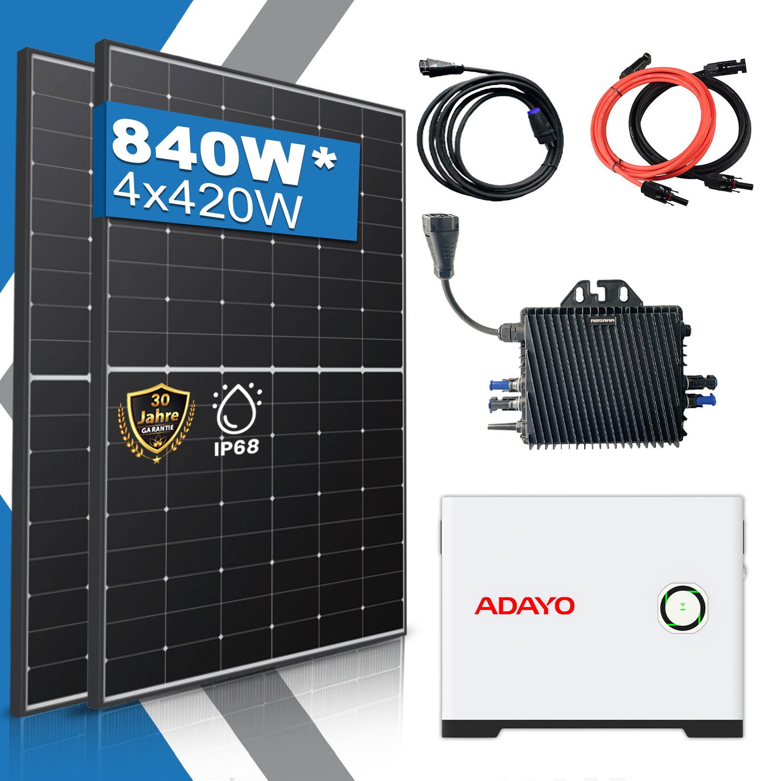 840W/800W Balkonkraftwerk mit Speicher Komplettset 2,24 kWh Adayo DA802 Speicher mit ABSAAR 800W WIFI Wechselrichter Smart Mini Anlage
